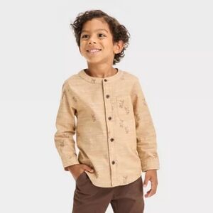 Toddler Boys' Deer Printed Long Sleeve Stretch Button-Down Shirt